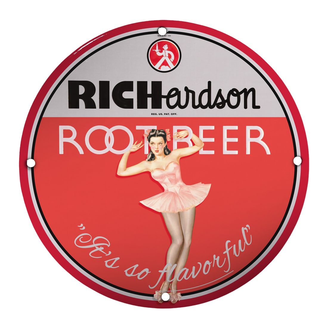 Vintage Richardson Root Beer 8" Porcelain Sign - Retro Bar D?cor for Collectors: This exquisite 8-inch porcelain sign features the iconic Richardson Root Beer branding, a piece of history that captures the charm of mid-20th century advertising. With its vibrant red background and