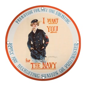 Vintage WWII Navy Recruitment Porcelain Sign - Iconic Collectible Decor