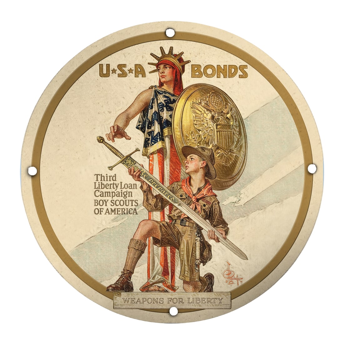 Vintage U.S. Liberty Bond Porcelain Sign - Iconic Boy Scouts Campaign Artwork (1 of 2)