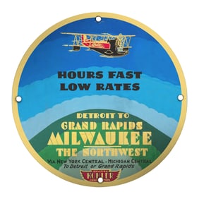 Vintage 8" Porcelain Aviation Sign: Detroit to Milwaukee - Rare Collectible