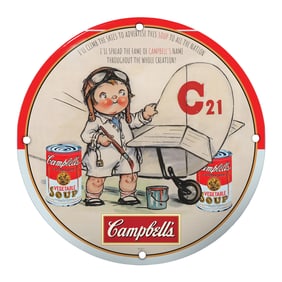 Vintage Campbell's Soup: Joyful Pilot Advertisement Porcelain Sign