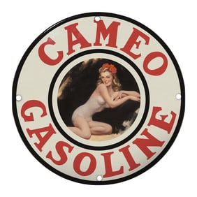Vintage Cameo Gasoline Porcelain Sign - Retro Gas & Oil Memorabilia