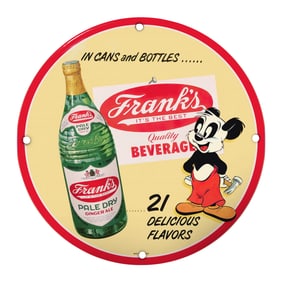 Vintage Frank's Beverages Porcelain Sign - Iconic 8" Advertising Memorabilia