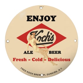Vintage Koch's Ale Beer Porcelain Sign - Enjoy Fresh, Cold & Delicious Brew