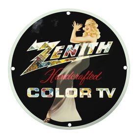 Vintage Zenith Handcrafted Color TV Porcelain Sign - 8" Retro Decor