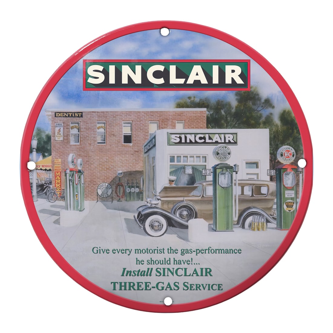 Vintage 8" Sinclair Porcelain Gas Station Sign - Classic Americana D?cor: This exquisite 8-inch porcelain sign featuring the iconic Sinclair logo is a must-have for vintage enthusiasts and collectors alike. Perfectly designed to capture the essence of classic gas station me