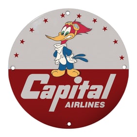 Vintage Capital Airlines 8" Porcelain Sign Featuring Woody Woodpecker