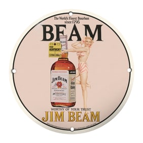 Vintage Jim Beam Bourbon Porcelain Sign - Classic 8 Inch Home Bar Decor