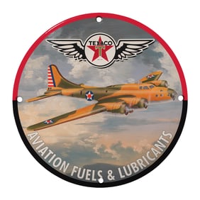 Authentic Texaco Aviation Fuels & Lubricants 8" Porcelain Sign - Vintage Aircraft Design