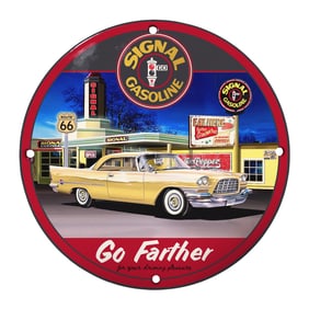 Vintage Signal Gasoline 8" Porcelain Sign - Route 66 Classic Car Art