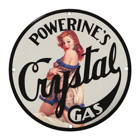 Vintage 8" Powerine's Crystal Gas Porcelain Sign ? Retro Style Collectible