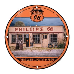 Vintage Phillips 66 Porcelain Sign - Classic Automobile Memorabilia - 8" Round