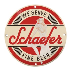 Vintage Schaefer Beer Porcelain Sign - Perfect for Man Caves & Bars