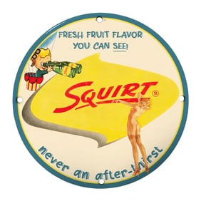 Vintage Squirt Soda 8" Porcelain Sign ? Fresh Fruit Flavor and Nostalgic Charm