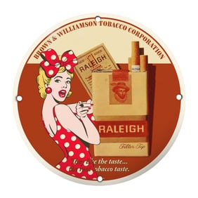 Retro Raleigh Cigarettes Porcelain Sign - Vintage Tobacco Advertising Decor
