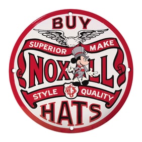 Vintage 8" Porcelain Sign Advertising Noxall Hats - Classic Retro Decor