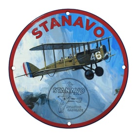 Vintage Stanavo Aviation Gasoline 8" Porcelain Sign - Aviation Collectible Decor