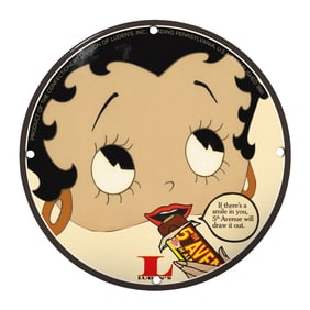 Vintage 8" Luden's 5th Avenue Porcelain Sign Featuring Iconic Betty Boop Design