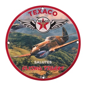 Texaco Flying Tigers 8" Porcelain Sign - A Vintage Aviation Tribute