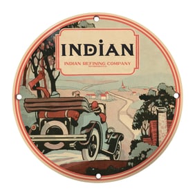 Vintage Indian Refining Company 8" Porcelain Sign: Classic Automotive Decor