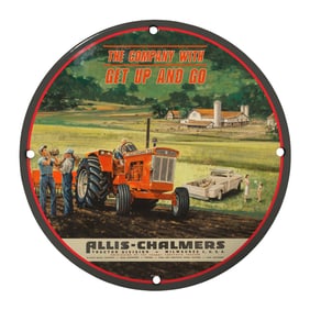 Vintage Allis-Chalmers Porcelain Sign: The Company With Get Up and Go