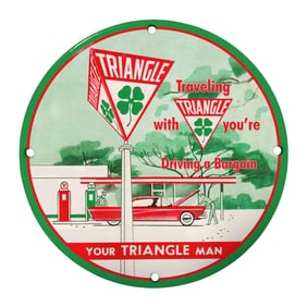 Vintage Triangle Gas Station 8" Porcelain Sign - Traveling with Triangle