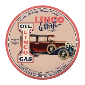 Vintage Linco Ethyl Gasoline 8" Porcelain Sign for Collectors and Auto Enthusiasts