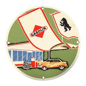 Vintage Gasolin Porcelain Sign - Classic Petrol Station Decor (8" Round)
