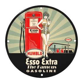 Vintage 8" Esso Extra Gasoline Porcelain Sign - Retro Gas Station Motif