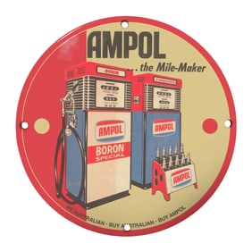 Vintage AMPOL Porcelain Sign: A Nostalgic Piece for Collectors and Automobilia Enthusiasts
