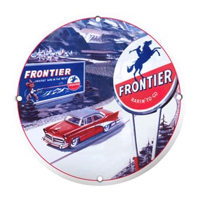 Vintage Frontier Gas Porcelain Sign - Retro Gasoline Advertising Decor