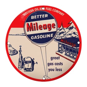 Vintage 8" Porcelain Sign - Better Mileage Gasoline - Classic Automotive Decor