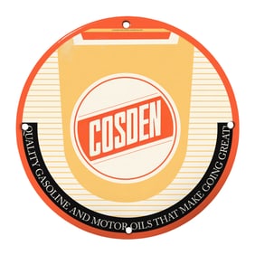 Vintage Cosden Porcelain Sign - Quality Gasoline & Motor Oils (8-inch)