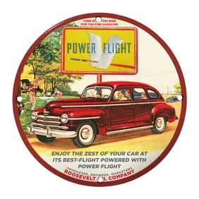 Vintage 8" Power Flight Porcelain Sign - Gasoline Advertising Collectible