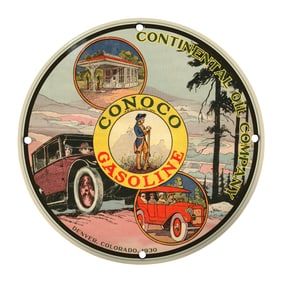 Vintage 1930 Conoco Gasoline Porcelain Sign - Collector's Dream