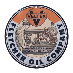 Vintage Veltex Oil Company Porcelain Sign - Iconic 8" Collectible for Enthusiasts