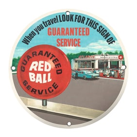 Vintage Guaranteed Red Ball Service Porcelain Sign - Nostalgic Travel Decor