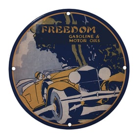 Vintage Freedom Gasoline & Motor Oils 8" Porcelain Sign for Classic Cars Enthusiasts