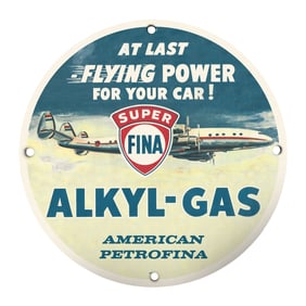 Super Fina Alcyl-Gas: Vintage 8" Porcelain Sign for Automotive Collectors