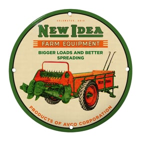 Vintage New Idea Farm Equipment Sign - Bigger Loads and Better Spreading