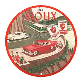Vintage Sioux Products Porcelain Sign for Classic Car Enthusiasts