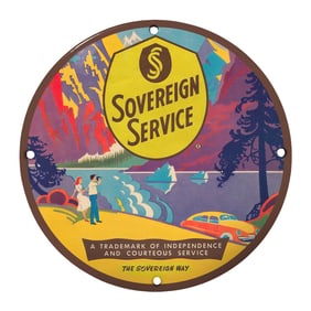 Collectible 8" Vintage Sovereign Service Porcelain Sign - Iconic Americana Art