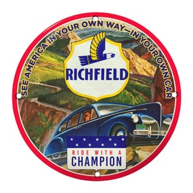 Vintage Richfield Porcelain Sign: See America in Your Own Way