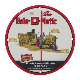 The Bale-O-Matic: Vintage Porcelain Sign by Minneapolis-Moline Company