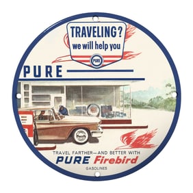 Nostalgic 8" Porcelain Sign: 'Traveling? We Will Help You' Vintage Gasoline Advert