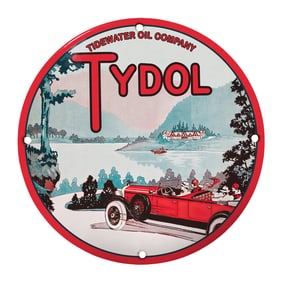 Vintage 8" Tydol Porcelain Sign - Classic Tidewater Oil Company Decor
