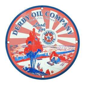 Vintage Derby Oil Company Porcelain Sign - Classic Americana Collector's Piece