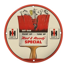 Vintage 8" Porcelain Sign: Get Our 'Red & Ready' Special by IH Parts