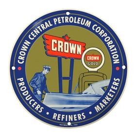 Vintage Crown Central Petroleum Corporation Porcelain Sign - 1965 Classic Gas Station Decor