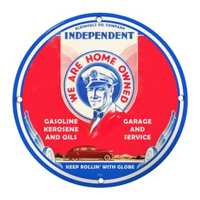Vintage 8" Porcelain Sign - Kleinhohl Oil Co. Independent Gasoline & Service